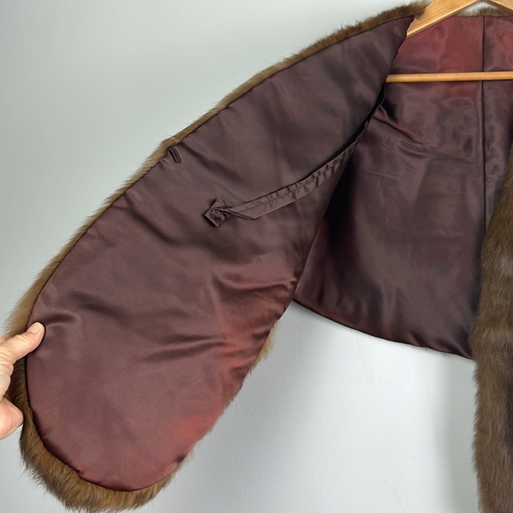 Vintage Mink Stole Pockets Brown Original Owner Shawl Luxury Statement Piece - Picture 8 of 16